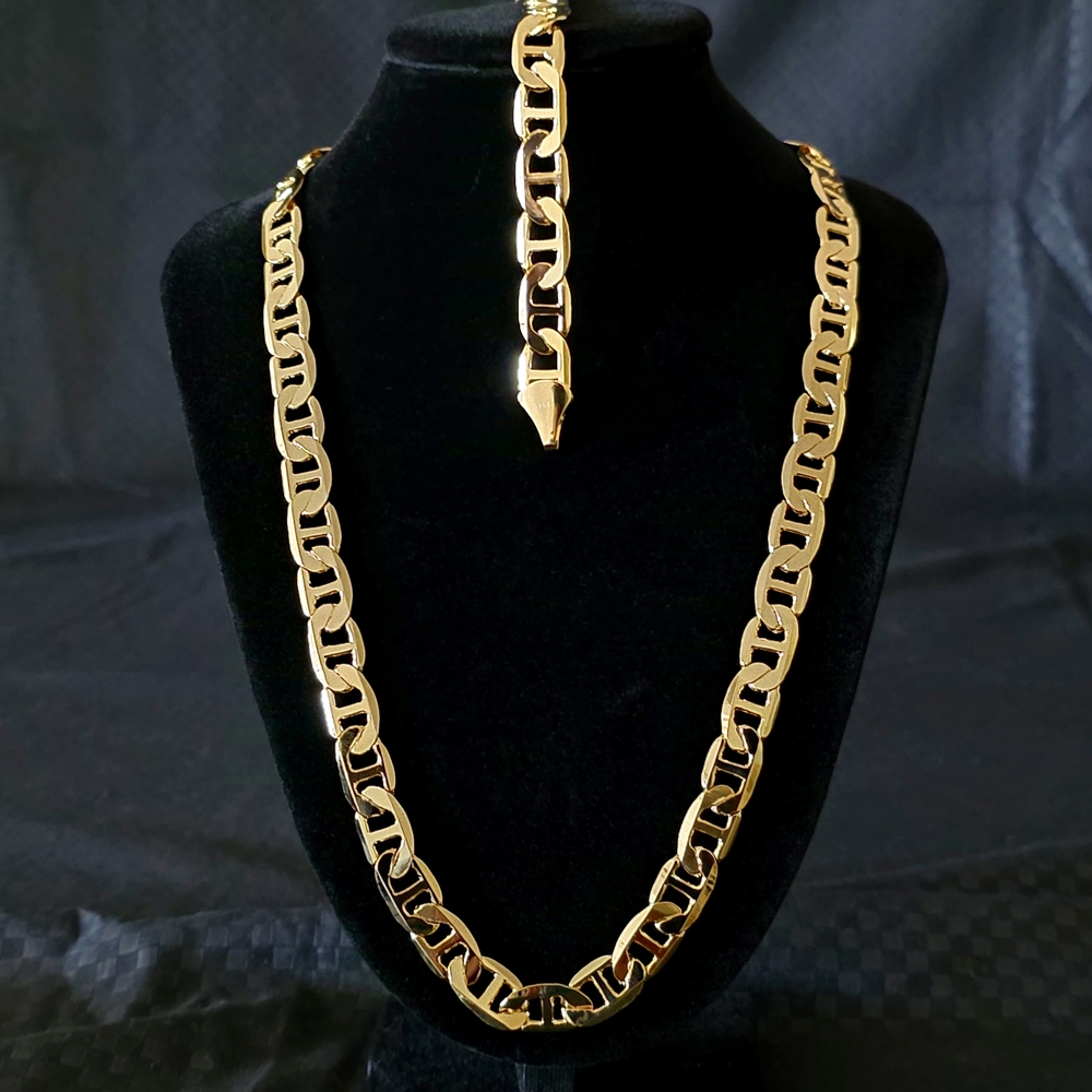 Premium 14k GP (Stamped) Mariner Chain & Bracelet Set | Chain 9mm 24" 50g